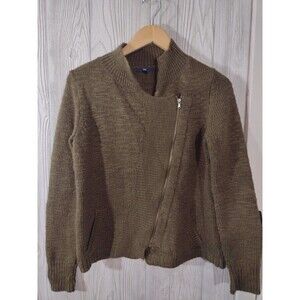 Gap Womens M Brown Asymmetrical Zip Sweater Pockets Preppy Old Money